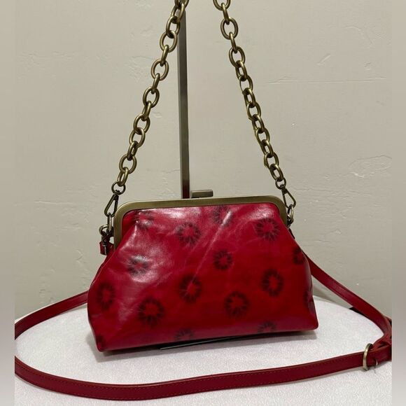 Red Cowhide Leather Handmade Push-lock Purse/Crossbody Includes  Small Clutch - Picture 7 of 16